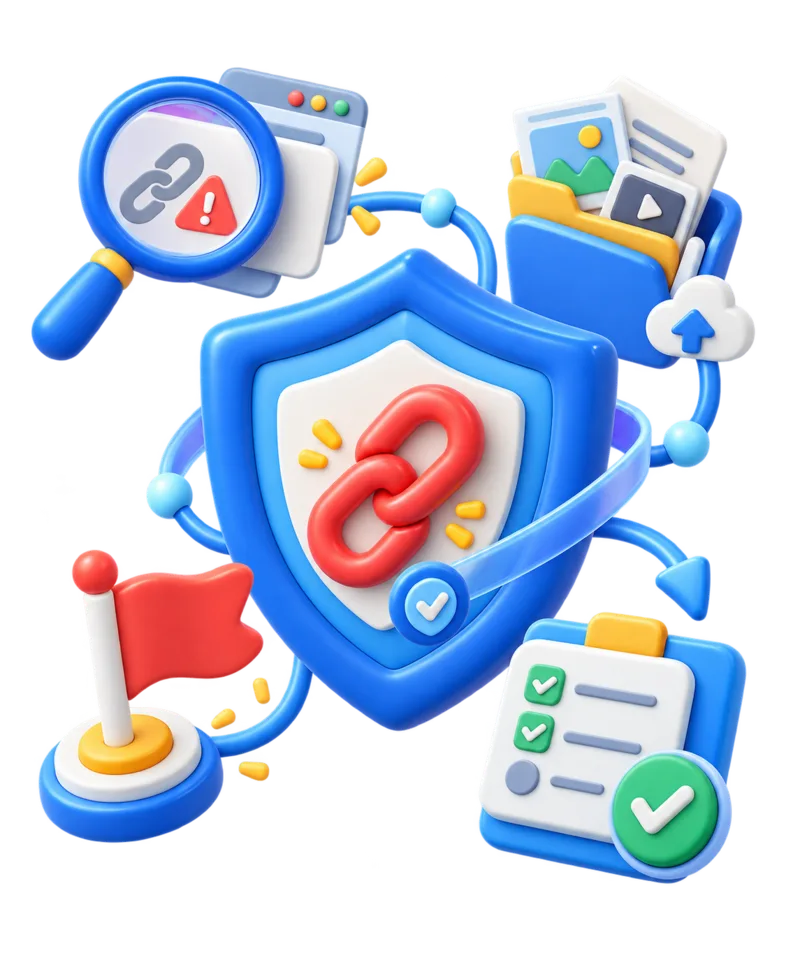 An illustration of a protected s.id link and the inspection, evidence, reporting, and review flow